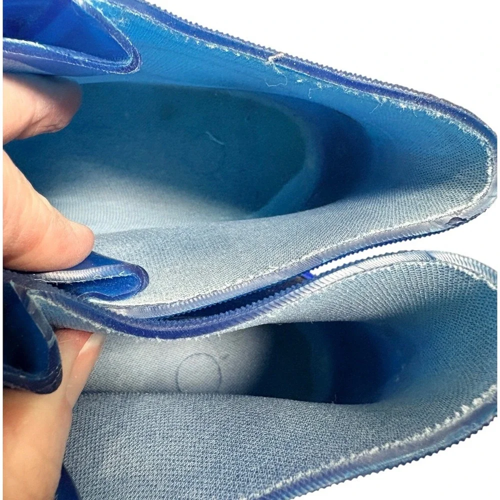 Ziv-Arit Rain Boots Mens 8 Blue Good‎ Vintage Lace Up Waterproof Jelly Lug Sole